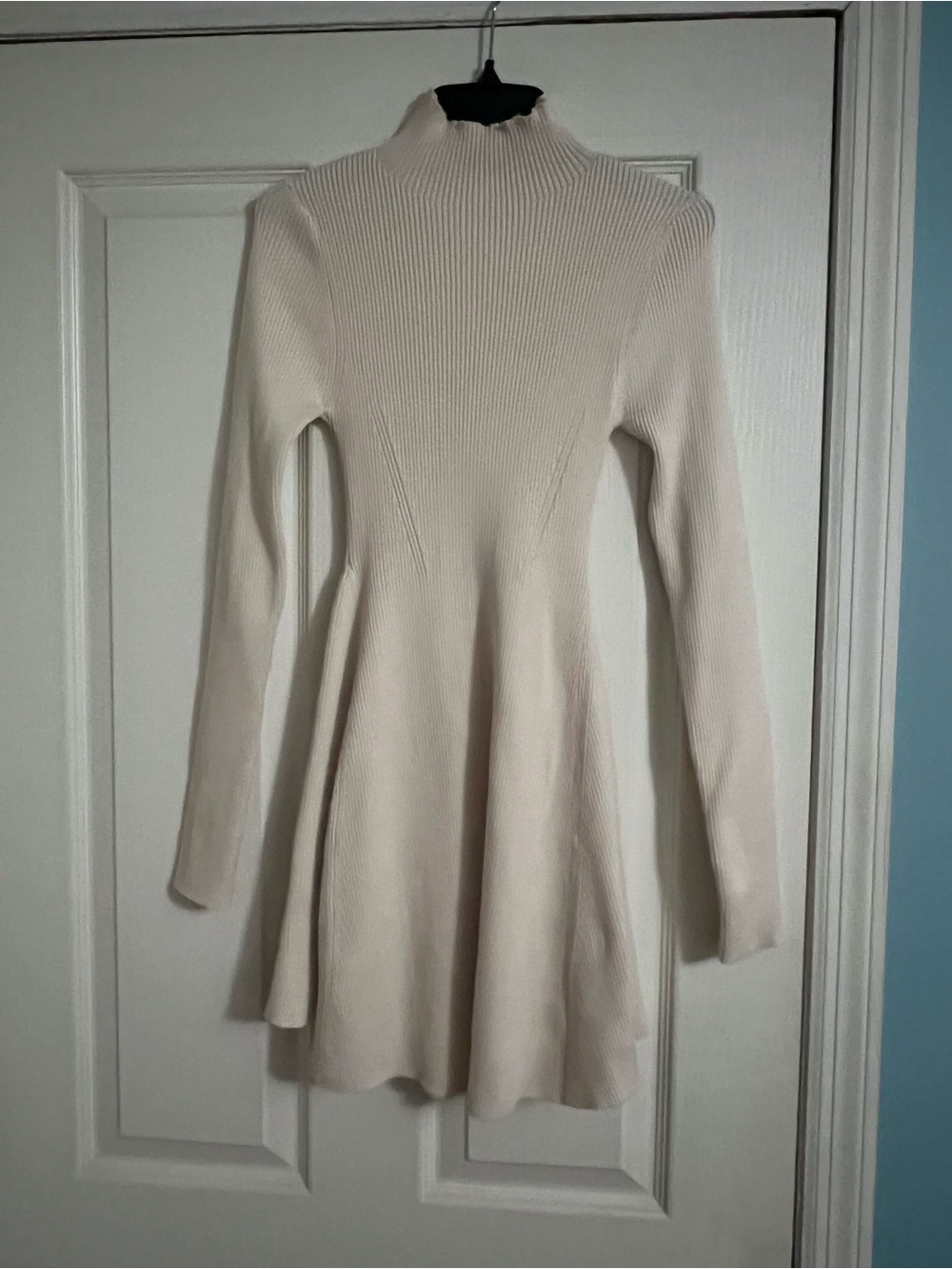 Klesis Cream Mock Neck Long Sleeve Fit-and-Flare Mini Dress
